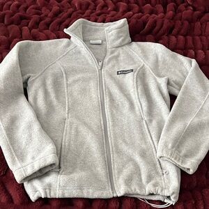 Columbia Light Gray Full-Zip Fleece Jacket with draw string waist